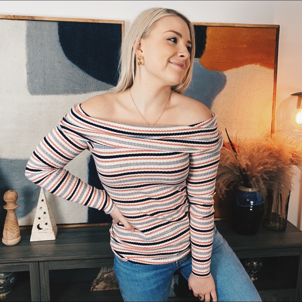 Splendid Striped Off Shoulder Ribbed Basic Top - image 2